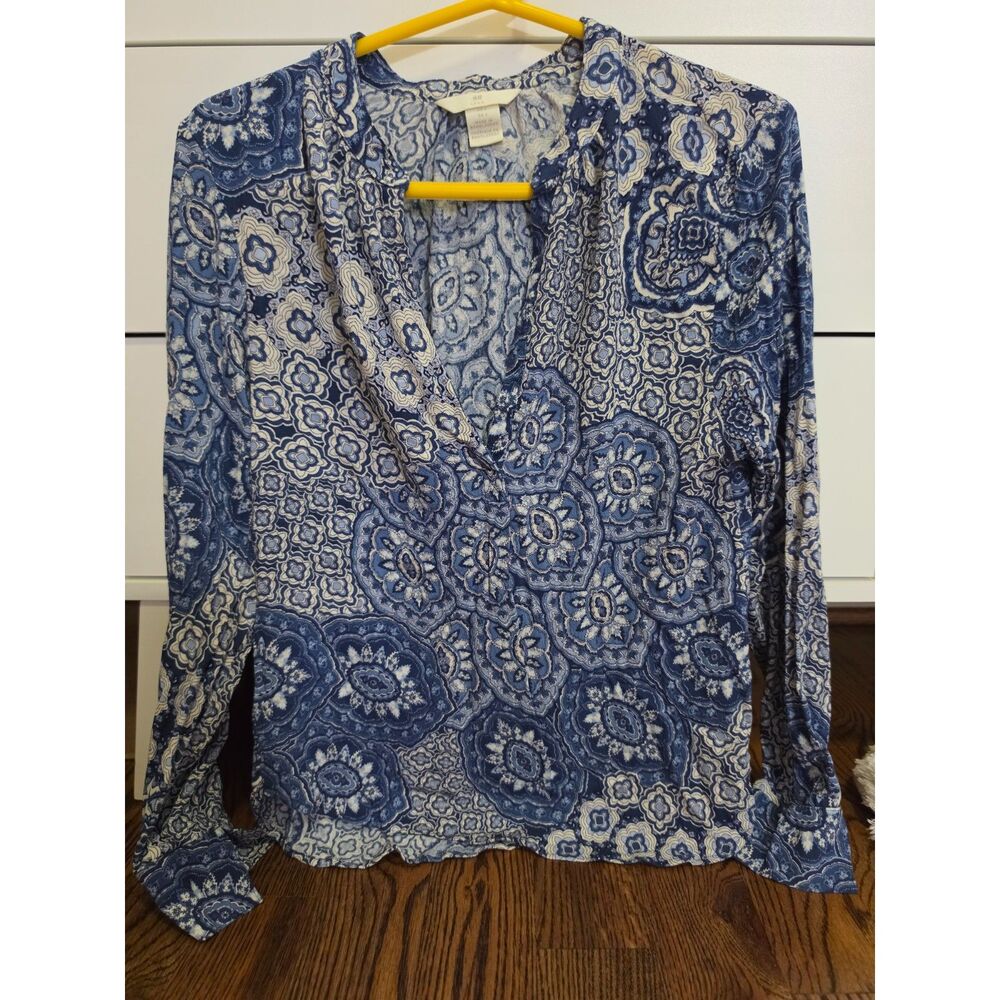 H&M Long Sleeve Blouse Blue, Navy, White Size US 4 EU 36